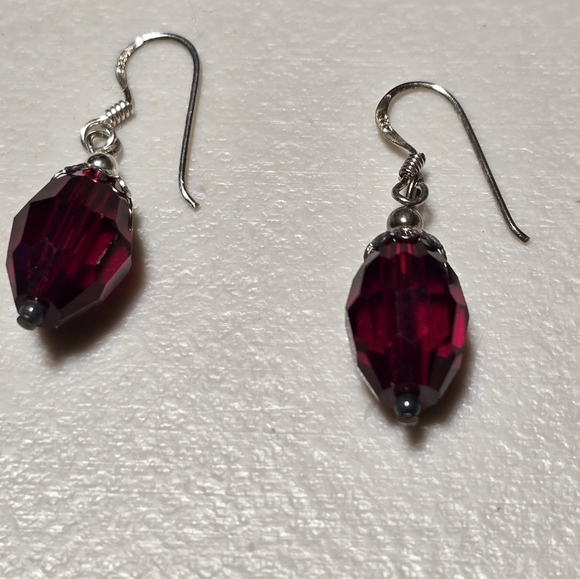 Vintage 925 Faceted Garnet Drop Earrings 18 - Picture 1 of 4